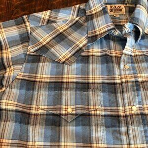 Ely Cattleman Blue Pld Pearl Snap Western Shirt M